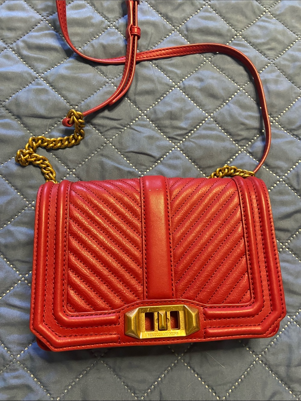 REBECCA MINKOFF Red Quilted Faux Leather Crossbody Bag